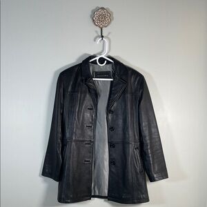 Women Gallery Black 100% Leather Jacket with Pockets Button Up